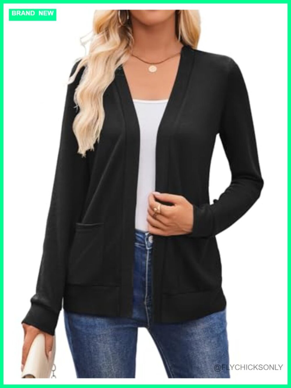 Women's Lightweight Knit Cardigan with Pockets Open Front Long Sleeve V-Neck